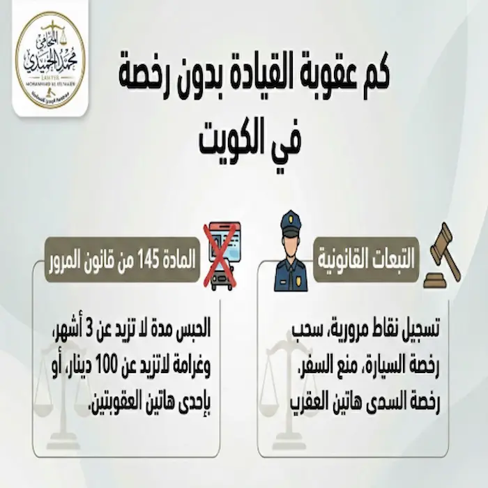 كم عقوبة القيادة بدون رخصة في الكويت