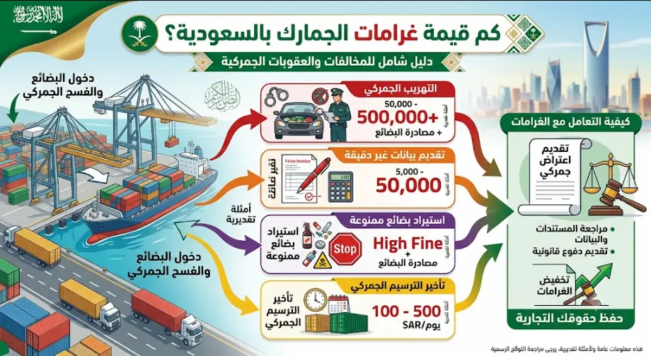 كم قيمة غرامات الجمارك بالسعودية 1 كم قيمة غرامات الجمارك بالسعودية