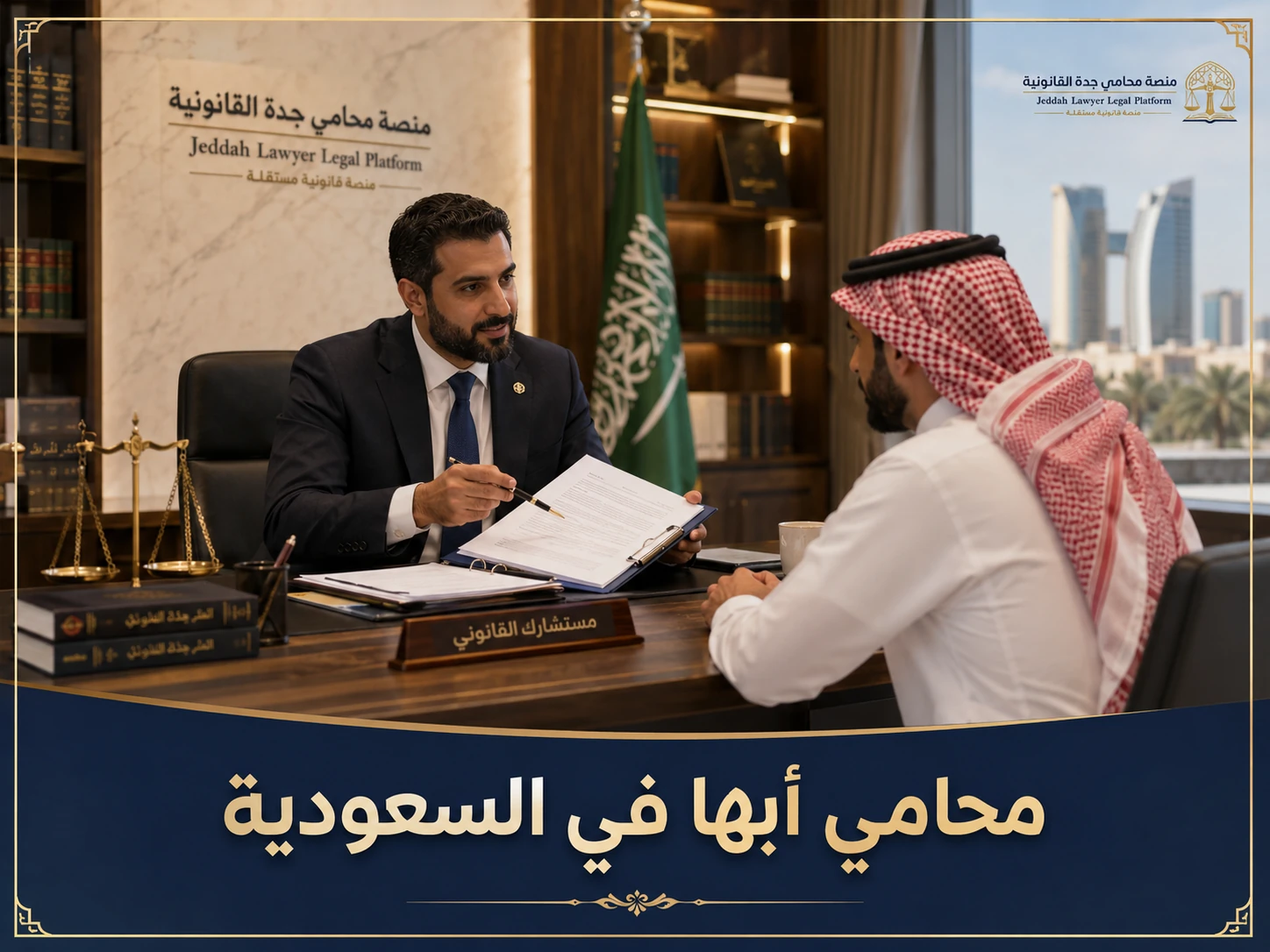 محامي أبها في السعودية في مشهد استشارة قانونية واقعي محامي أبها في السعودية في مشهد استشارة قانونية واقعي