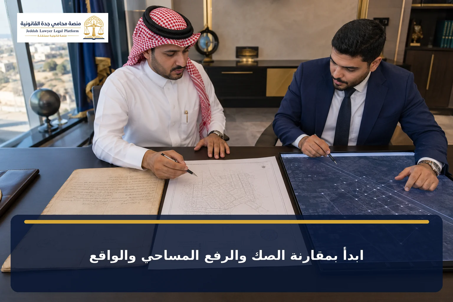 مقارنة الصك والرفع المساحي والواقع قبل طلب التصحيح