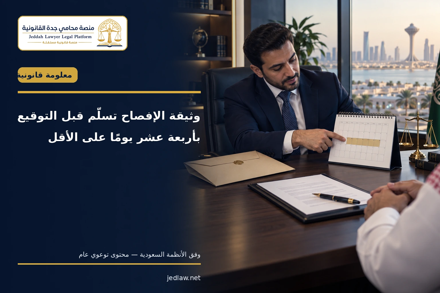 وثيقة الإفصاح تسلم قبل التوقيع بأربعة عشر يوما على الأقل
