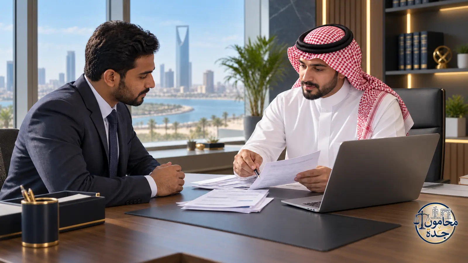 استرداد رسوم الإقامة ورخصة العمل التي دفعها العامل في السعودية 1 عامل يراجع مع مختص قانوني إيصالات رسوم الإقامة ورخصة العمل في السعودية