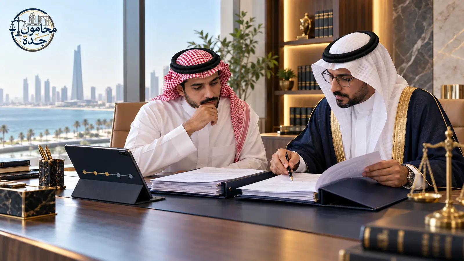 محامٍ سعودي يراجع حكم الاستئناف المؤيد مع موكله تمهيدًا لطلب النقض
