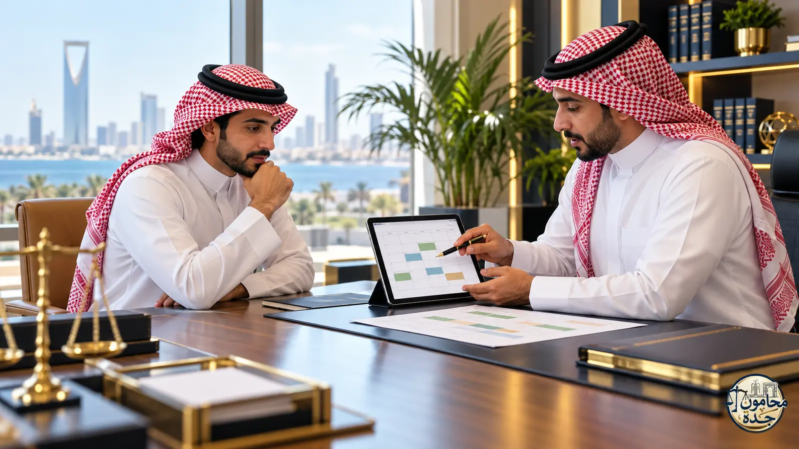 موظف سعودي ومدير موارد بشرية يراجعان موعد الإجازة السنوية
