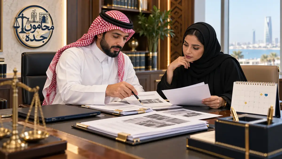 محام وموكلة سعوديان يراجعان خطوات طلب رد القاضي والمواعيد في جدة