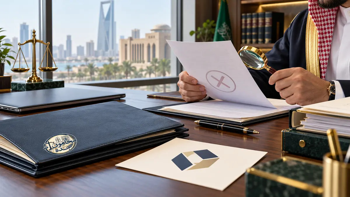 التظلم من رفض تسجيل علامة تجارية في السعودية: المدة والخطوات وأسباب القبول 1 محام يراجع قرار رفض تسجيل علامة تجارية داخل مكتب قانوني سعودي