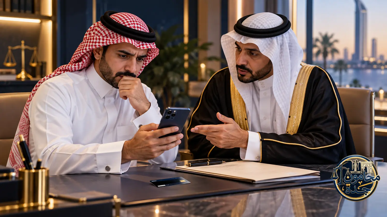 عميل سعودي يراجع عملية سحب غير مصرح بها من البطاقة مع مستشار قانوني